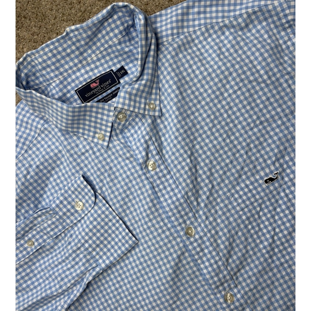 Vineyard Vines Men's XXL 2XL Classic Fit Tucker Pocket Shirt Gingham‎ Plaid Blue